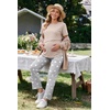 Women 3Pcs Maternity Nursing Pajamas Sets Short Sleeve Breastfeeding Pjs(White Floral)
