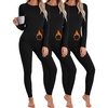 Thermal Underwear for Women Fleece Linen Long John Sets Warm Base Layer(Black/Black/Black)
