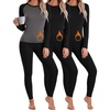 Thermal Underwear for Women Fleece Linen Long John Sets Warm Base Layer(Black/Black/Grey)