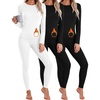 Thermal Underwear for Women Fleece Linen Long John Sets Warm Base Layer(Black/Black/White)