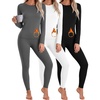 Thermal Underwear for Women Fleece Linen Long John Sets Warm Base Layer(Black/White/Dark Grey)
