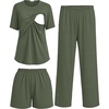 Women 3Pcs Maternity Nursing Pajamas Sets Short Sleeve Breastfeeding Pjs(Army Green)