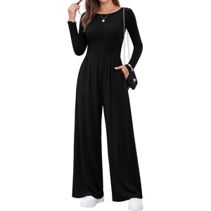 Ekouaer Long Sleeve Jumpsuits for Women Dressy Fall One Piece Outfits(A-black)