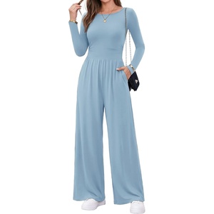Ekouaer Long Sleeve Jumpsuits for Women Dressy Fall One Piece Outfits(Baby Blue)