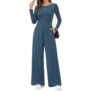 Ekouaer Long Sleeve Jumpsuits for Women Dressy Fall One Piece Outfits(Blue)