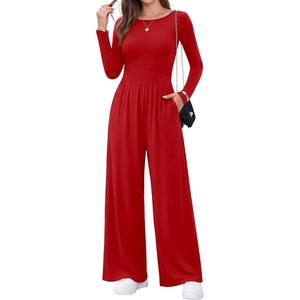 Ekouaer Long Sleeve Jumpsuits for Women Dressy Fall One Piece Outfits(Red)