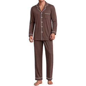 Ekouaer Men’s Pajama Sets Long Sleeve Loungewear Button Down Pjs with Pants(Brown)