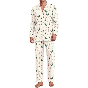 Ekouaer Men’s Pajama Sets Long Sleeve Loungewear Button Down Pjs with Pants(Christmas Apricot Pattern)