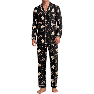 Ekouaer Men’s Pajama Sets Long Sleeve Loungewear Button Down Pjs with Pants(Christmas Black Candy Canes)