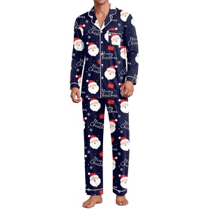 Ekouaer Men’s Pajama Sets Long Sleeve Loungewear Button Down Pjs with Pants(Christmas Navy Santa Claus)
