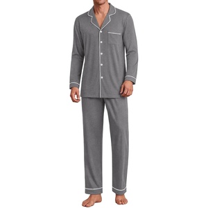 Ekouaer Men’s Pajama Sets Long Sleeve Loungewear Button Down Pjs with Pants(Grey)