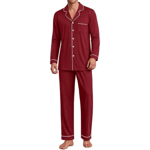 Ekouaer Men’s Pajama Sets Long Sleeve Loungewear Button Down Pjs with Pants(Red)
