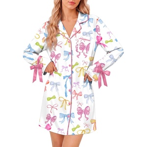 Ekouaer Nightgowns for Women Long Sleeve Button Down Bow Cuffs Sleep Shirt(Colorful Bow)