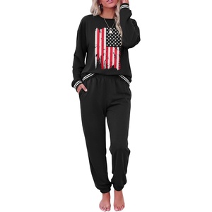 Ekouaer Women’s 2 Piece Lounge Sets Casual Matching Set 2026 Fashion Outfit(Black Flag)