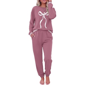 Ekouaer Women’s 2 Piece Lounge Sets Casual Matching Set 2026 Fashion Outfit(Dark Pink Bow)