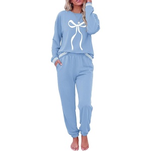 Ekouaer Women’s 2 Piece Lounge Sets Casual Matching Set 2026 Fashion Outfit(Sky Blue Bow)