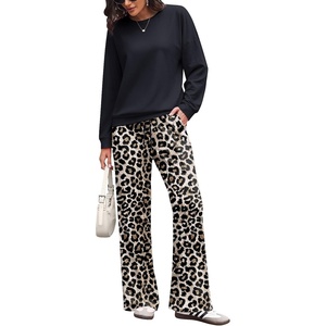 Ekouaer Women’s 2 Piece Sets Striped Lounge Sets Outfits Matching Clothing(Black Leopard Combo)