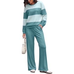 Ekouaer Women’s 2 Piece Sets Striped Lounge Sets Outfits Matching Clothing(Light Green Combo)