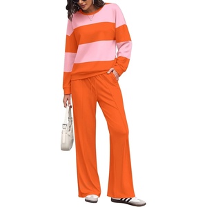 Ekouaer Women’s 2 Piece Sets Striped Lounge Sets Outfits Matching Clothing(Orange Pink Combo)