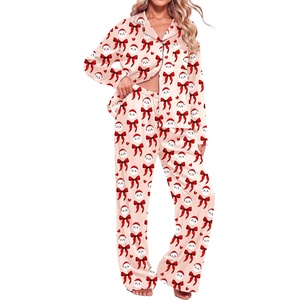 Ekouaer Womens Christmas Pajamas Silk Satin Pjs 2 Piece Striped Loungewear(Christmas Champagne Bow)
