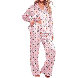 Ekouaer Womens Christmas Pajamas Silk Satin Pjs 2 Piece Striped Loungewear(Christmas Pink Wreath)