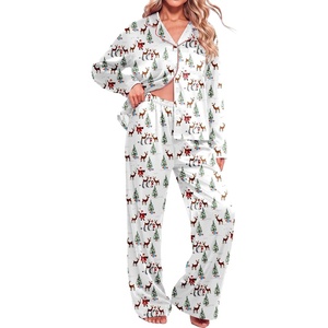 Ekouaer Womens Christmas Pajamas Silk Satin Pjs 2 Piece Striped Loungewear(Christmas White Santa Claus)