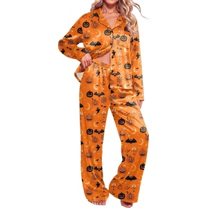 Ekouaer Womens Christmas Pajamas Silk Satin Pjs 2 Piece Striped Loungewear(Halloween)