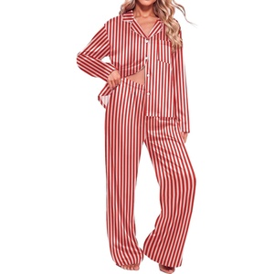 Ekouaer Womens Christmas Pajamas Silk Satin Pjs 2 Piece Striped Loungewear(Stripe Red White)