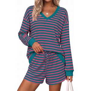 Ekouaer Womens Lounge Sets 2 Piece Long Sleeve Casual Striped Matching Set(Blue Pink Stripe)