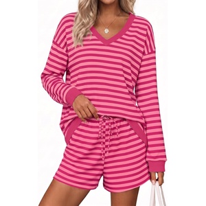 Ekouaer Womens Lounge Sets 2 Piece Long Sleeve Casual Striped Matching Set(Pink Rose Stripe)