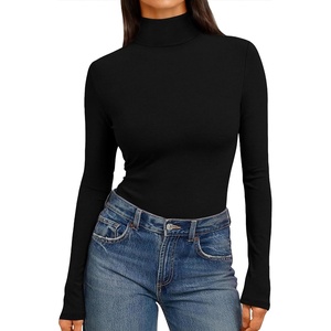 Ekouaer Womens Mock Turtleneck Tops Fitted Long Sleeve Shirts(Black)
