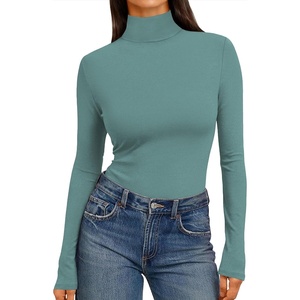 Ekouaer Womens Mock Turtleneck Tops Fitted Long Sleeve Shirts(Blue)
