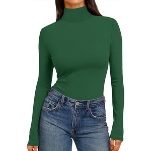 Ekouaer Womens Mock Turtleneck Tops Fitted Long Sleeve Shirts(Green)