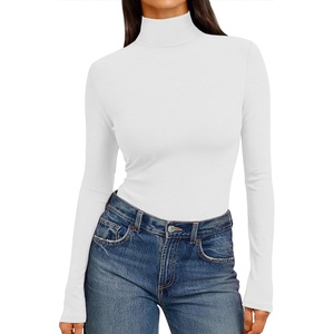 Ekouaer Womens Mock Turtleneck Tops Fitted Long Sleeve Shirts(White)
