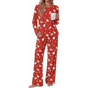 Ekouaer Womens Pajama Sets 2 Piece Striped Loungewear Soft Matching Pjs(Christmas Red Tree)