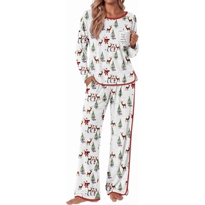 Ekouaer Womens Pajama Sets 2 Piece Striped Loungewear Soft Matching Pjs(Christmas White Santa Claus)