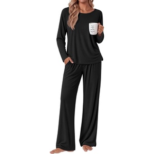 Ekouaer Womens Pajama Sets 2 Piece Striped Loungewear Soft Matching Pjs(Solid Black)