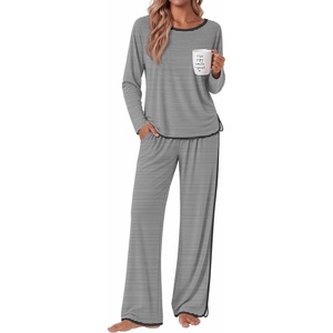 Ekouaer Womens Pajama Sets 2 Piece Striped Loungewear Soft Matching Pjs(Stripe Black&white)