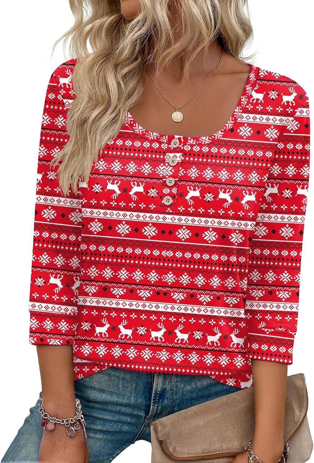 image:imageEkouaer 34 Length Sleeve Women Tops Dressy Casual Blouses Fall Shirt 2026Christmas Reindeer