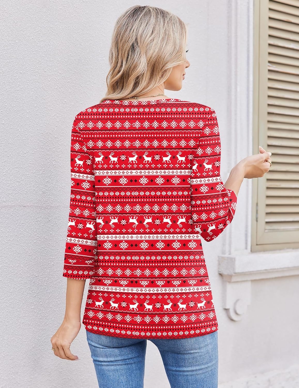 image:imageEkouaer 34 Length Sleeve Women Tops Dressy Casual Blouses Fall Shirt 2026Christmas Reindeer