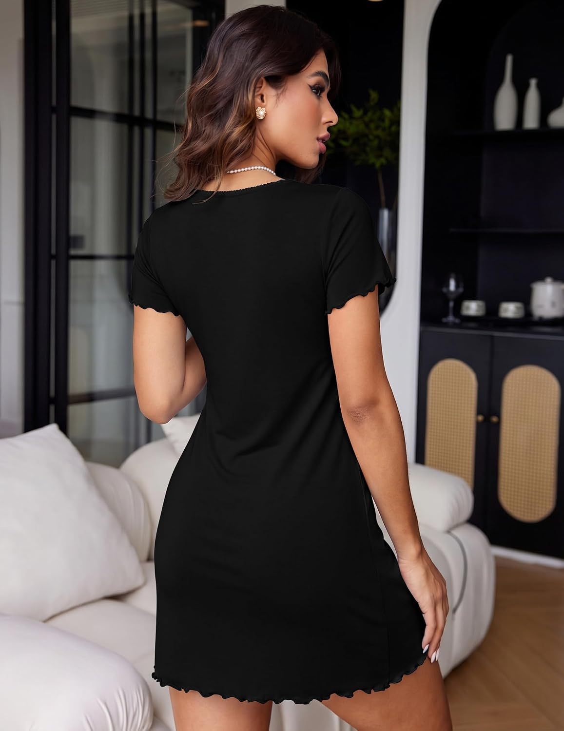 image:imageEkouaer Nightgowns for Women Sexy Sleep Shirts V Neck Night GownsBlack