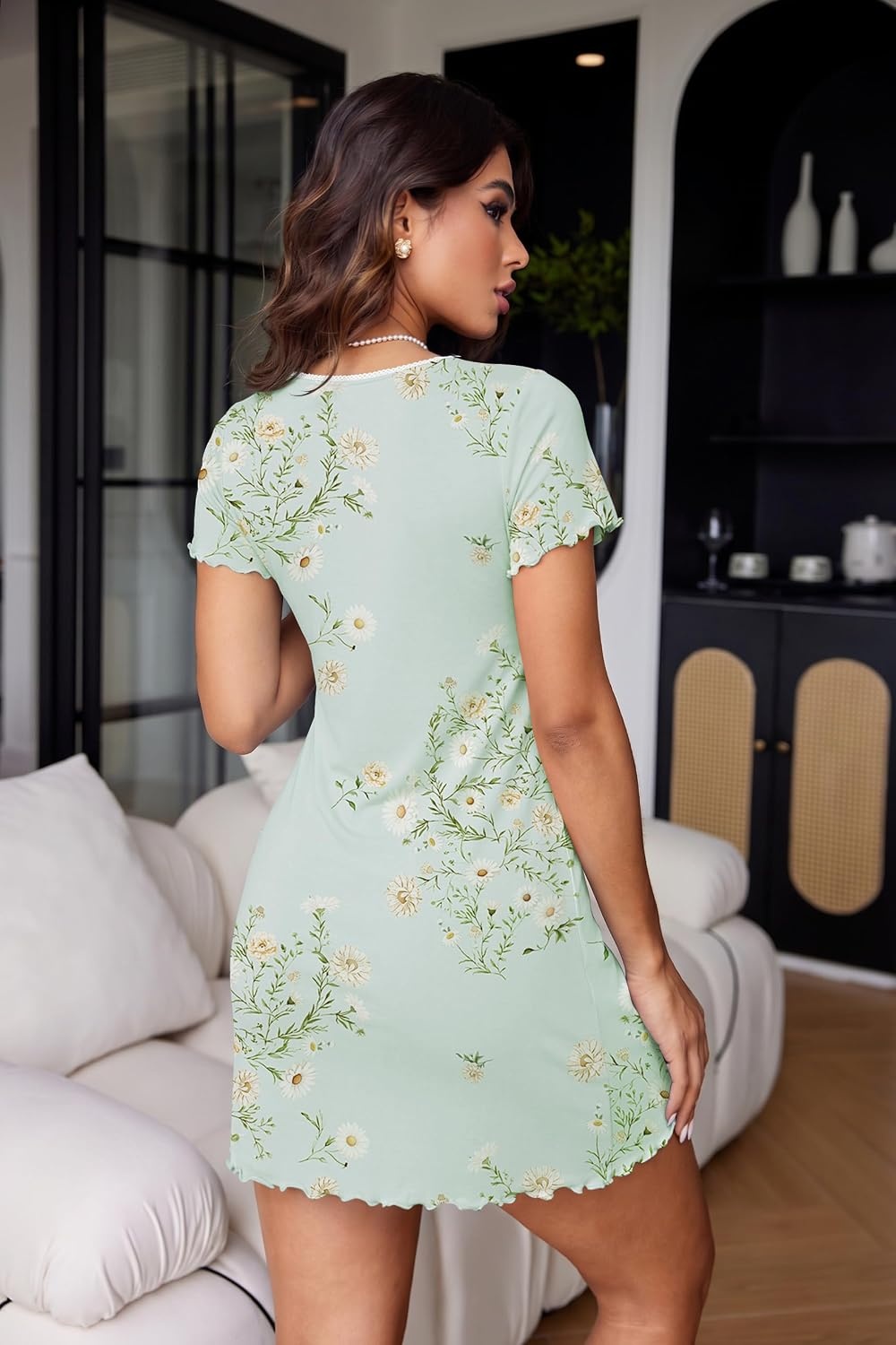 image:imageEkouaer Nightgowns for Women Sexy Sleep Shirts V Neck Night GownsGreen Floral