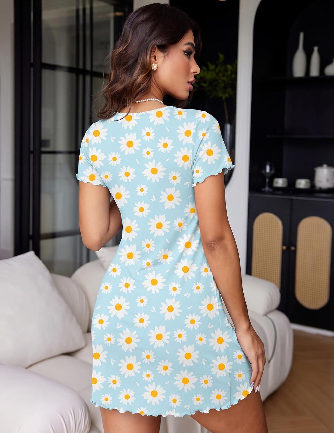 image:imageEkouaer Nightgowns for Women Sexy Sleep Shirts V Neck Night GownsMint Blue Ditsy Floral