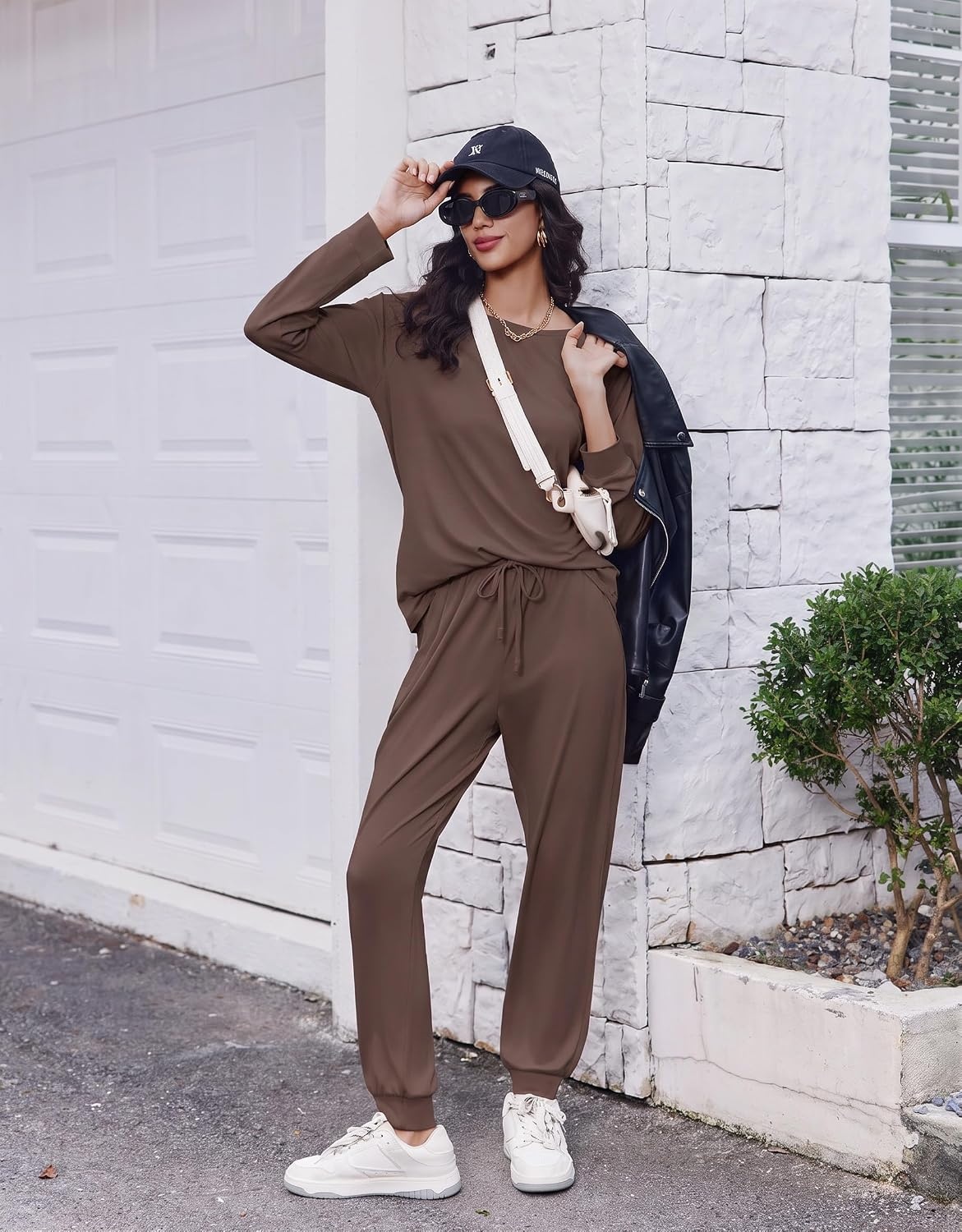 image:imageEkouaer Pajamas for Women Set Long Sleeve Pjs Soft 2 Piece Cozy LoungewearBrown
