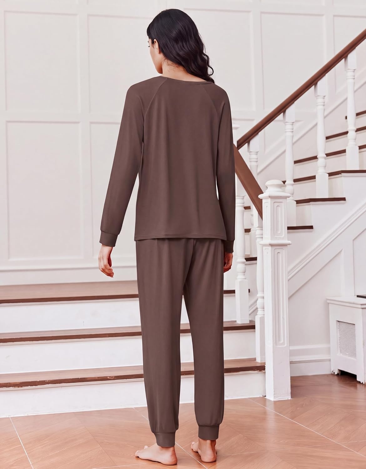 image:imageEkouaer Pajamas for Women Set Long Sleeve Pjs Soft 2 Piece Cozy LoungewearBrown