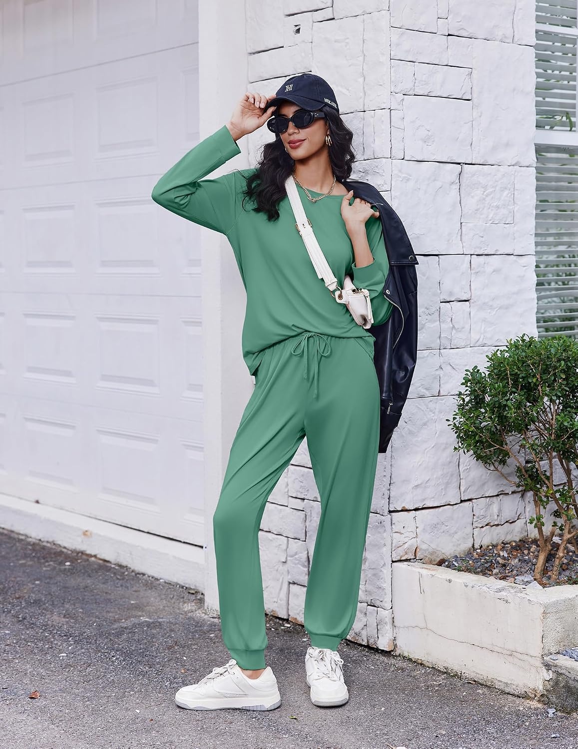 image:imageEkouaer Pajamas for Women Set Long Sleeve Pjs Soft 2 Piece Cozy LoungewearGreen