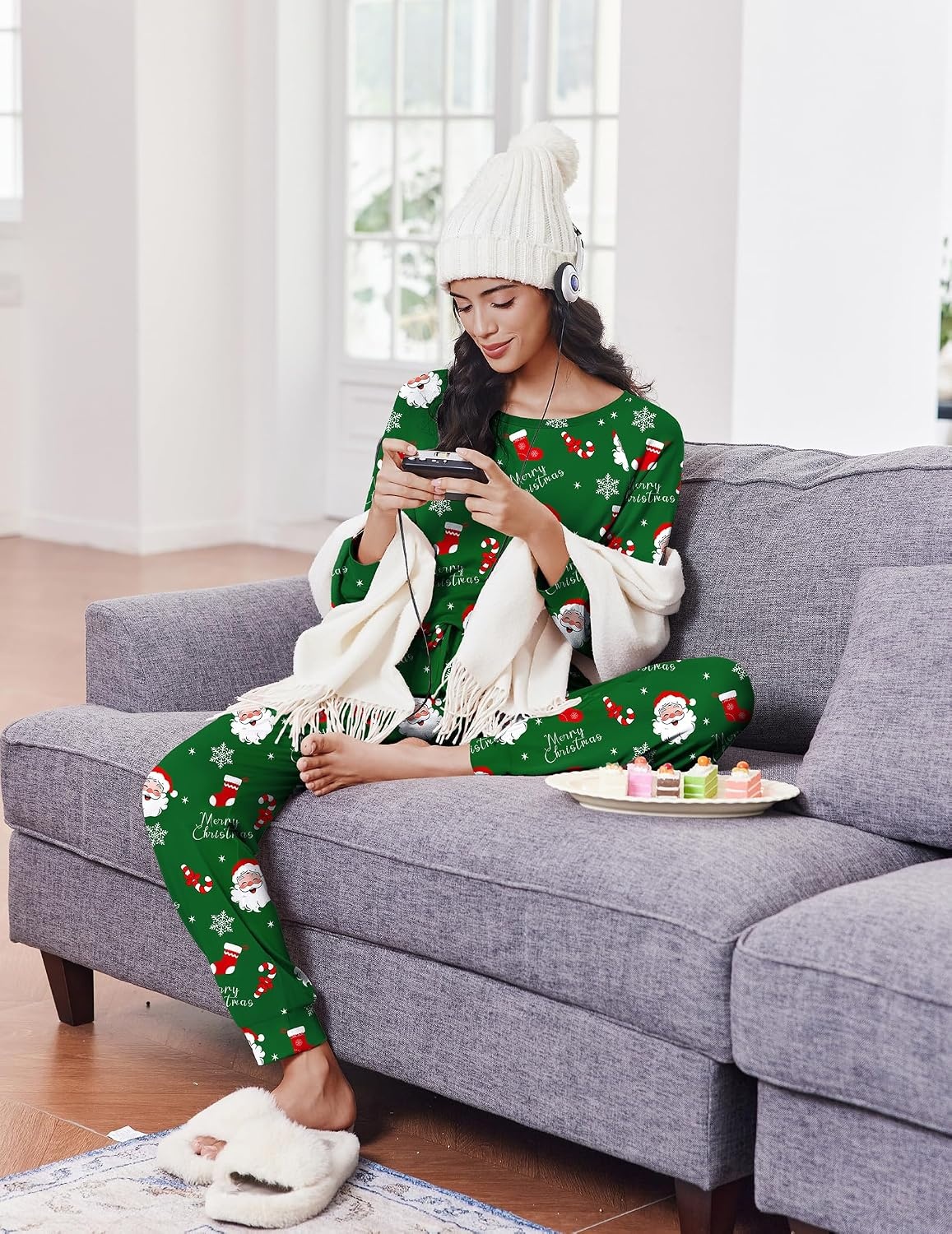 image:imageEkouaer Pajamas for Women Set Long Sleeve Pjs Soft 2 Piece Cozy LoungewearGreen Christmas