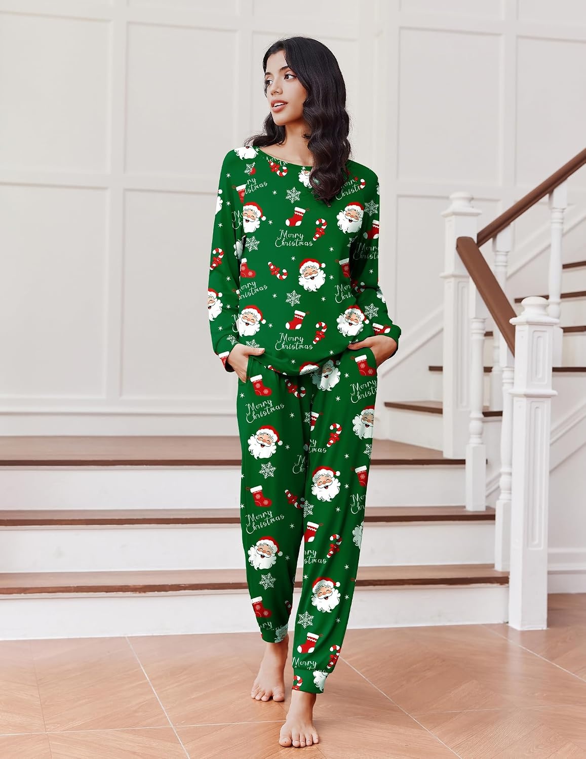 image:imageEkouaer Pajamas for Women Set Long Sleeve Pjs Soft 2 Piece Cozy LoungewearGreen Christmas