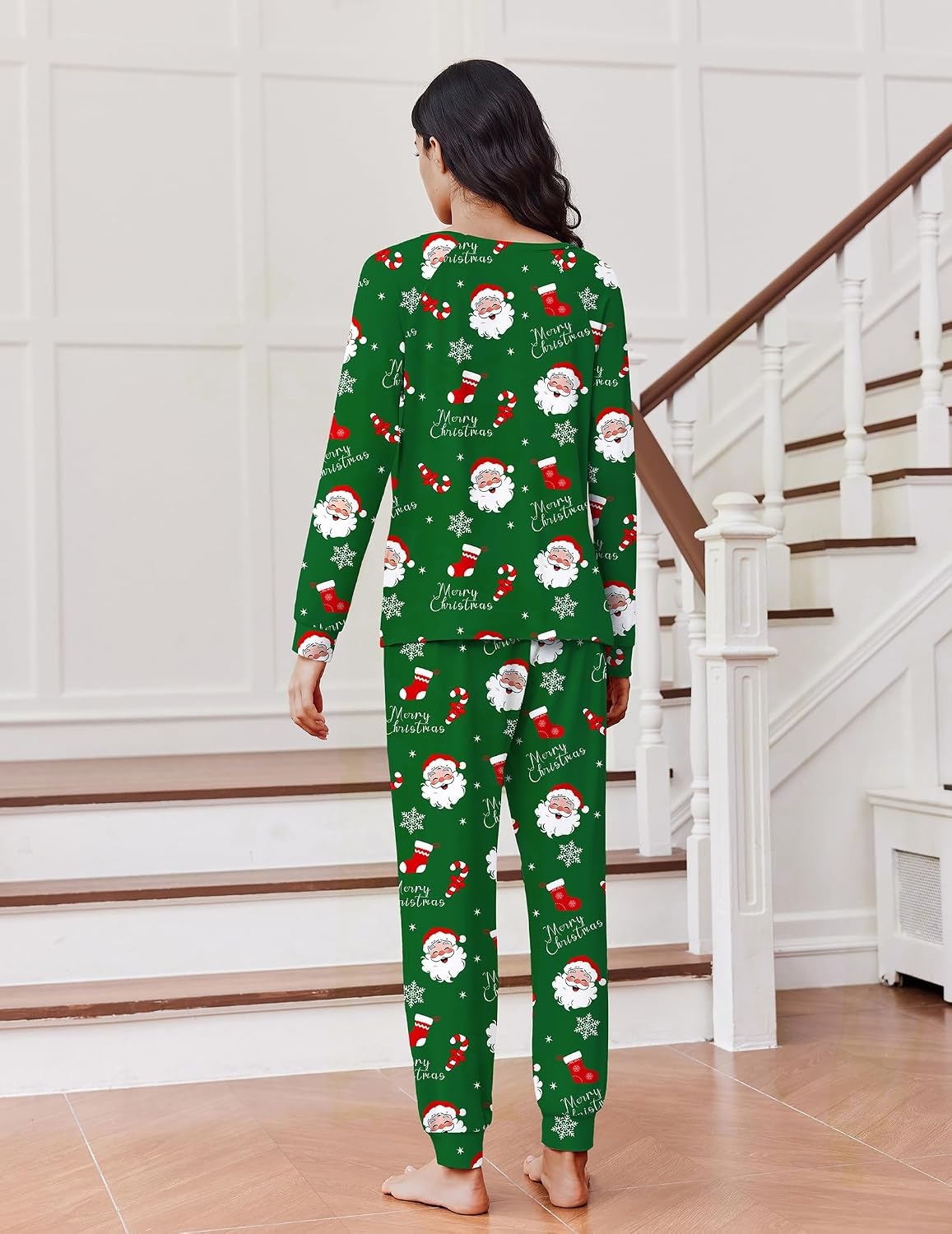 image:imageEkouaer Pajamas for Women Set Long Sleeve Pjs Soft 2 Piece Cozy LoungewearGreen Christmas