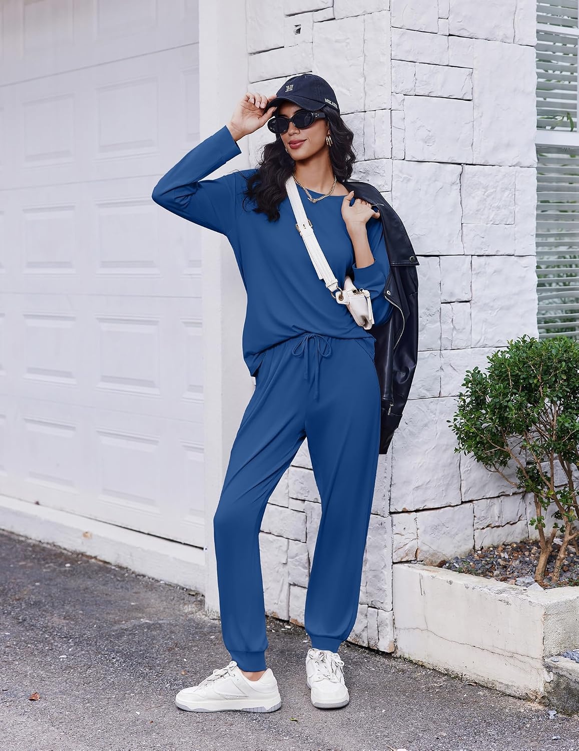 image:imageEkouaer Pajamas for Women Set Long Sleeve Pjs Soft 2 Piece Cozy LoungewearNavy Blue